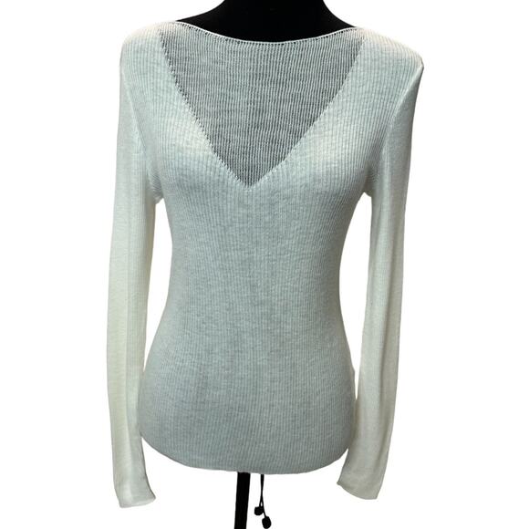 New ~ HALOGEN ~ Sheer Illusion Neck Rib Sweater Size S VISCOSE - Picture 3 of 9